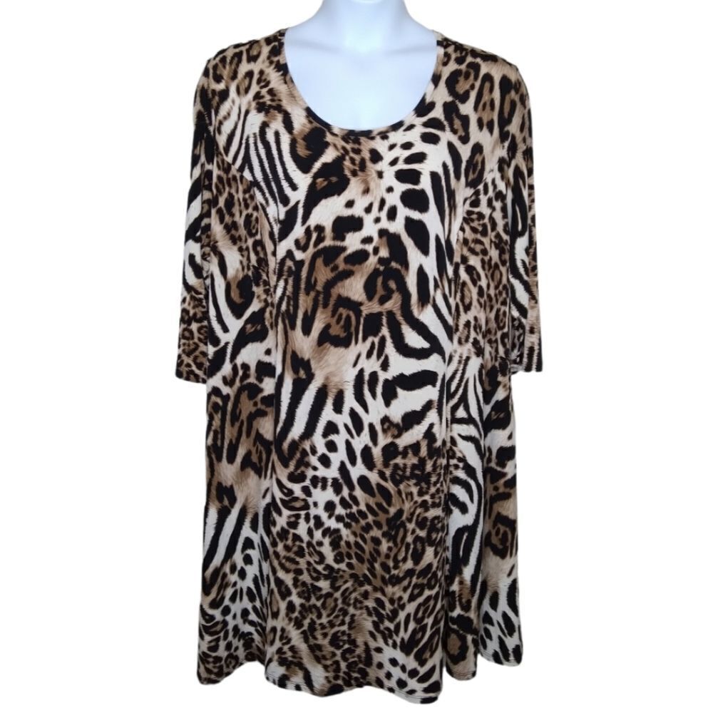 Susan Graver Fit & Flare Dress Animal Print 3X